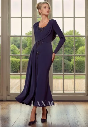 22923 - Long Sleeves Appliques Sequins Tulle Mermaid Mother of the Bride Dress