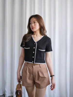 ACEWIN Buttoned Front Double Pockets Contrast Edge Mesh Cardigan Top (Free Size) - 110317