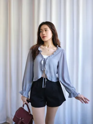 ACEWIN Tie-Front Sheer Ruffle Edge Cardigan (Free Size) 200707