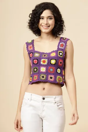 Ajoobaa "Granny Square" Crochet Top-Purple