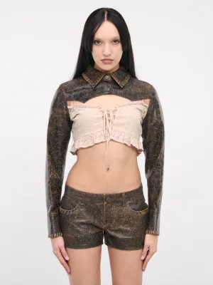Crackle Leather Cut Top (W4GH19L0U60-BROWN-MULTI)
