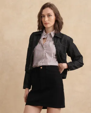 Rareism Women Misko Black Cotton Fabric Regular Fit Plain Skirt
