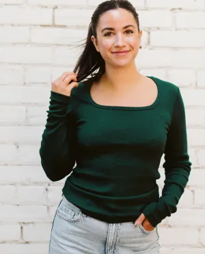The Long Sleeve Squareneck Top in Pine