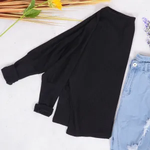 Waffle Knit One Shoulder Long Sleeve